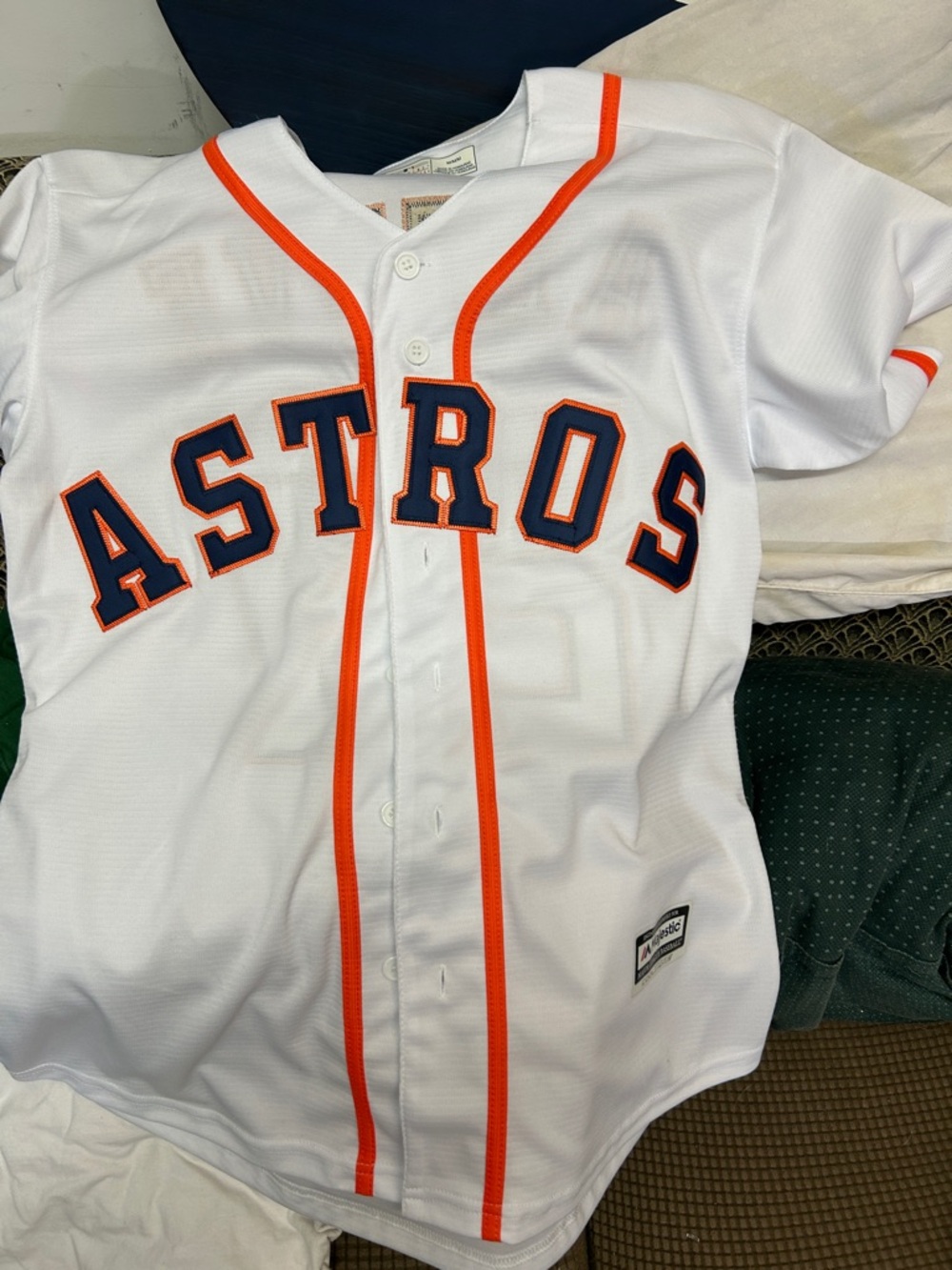Majestic White Astros Baseball Jersey with Orange and Navy Accents